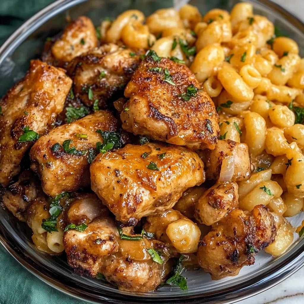 High Protein Honey Garlic Butter Chicken with Mac & Cheese